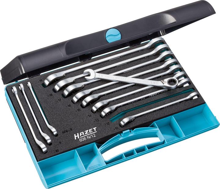 HAZET Serie di chiavi combinate a forchetta/ad anello con cricchetto 606N/12 ∙ Profilo trazione dop… (19 mm, 12 mm, 14 mm, 16 mm, 10 mm, 18 mm, 17 mm, 11 mm, 15 mm, 8 mm, 9 mm, 13 mm)