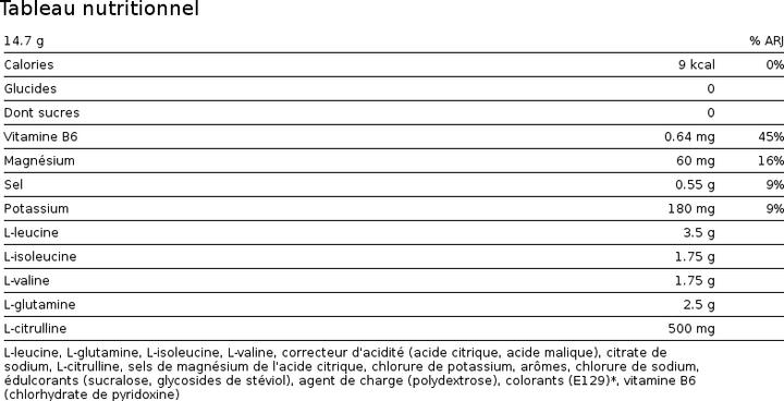 Valeurs nutritives et ingrédients Scivation Xtend BCAAS (1 pièce(s), Poudre, 441 g)