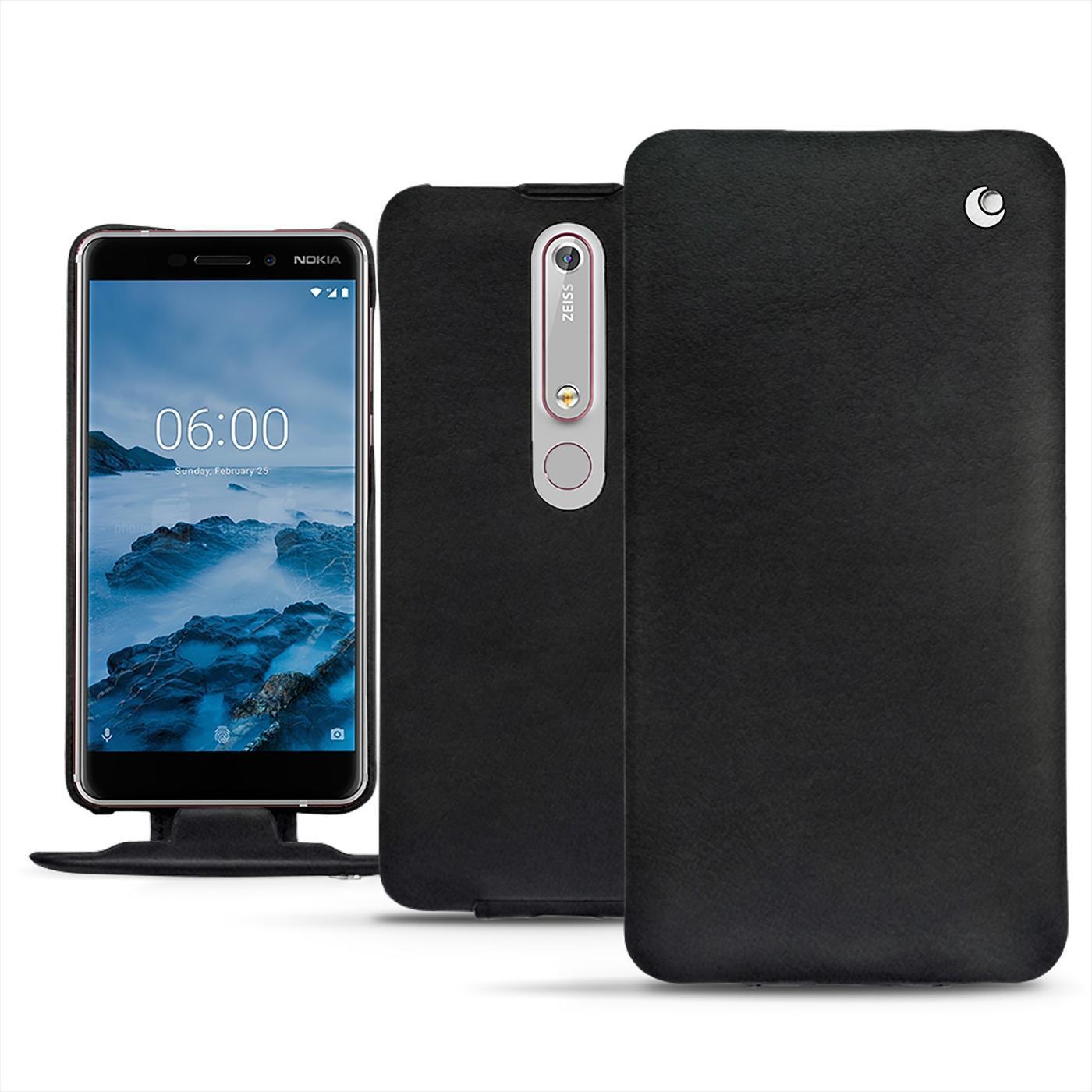 Noreve Lederschutzhülle vertikal (Nokia 6 (2018)), Smartphone Hülle, Schwarz