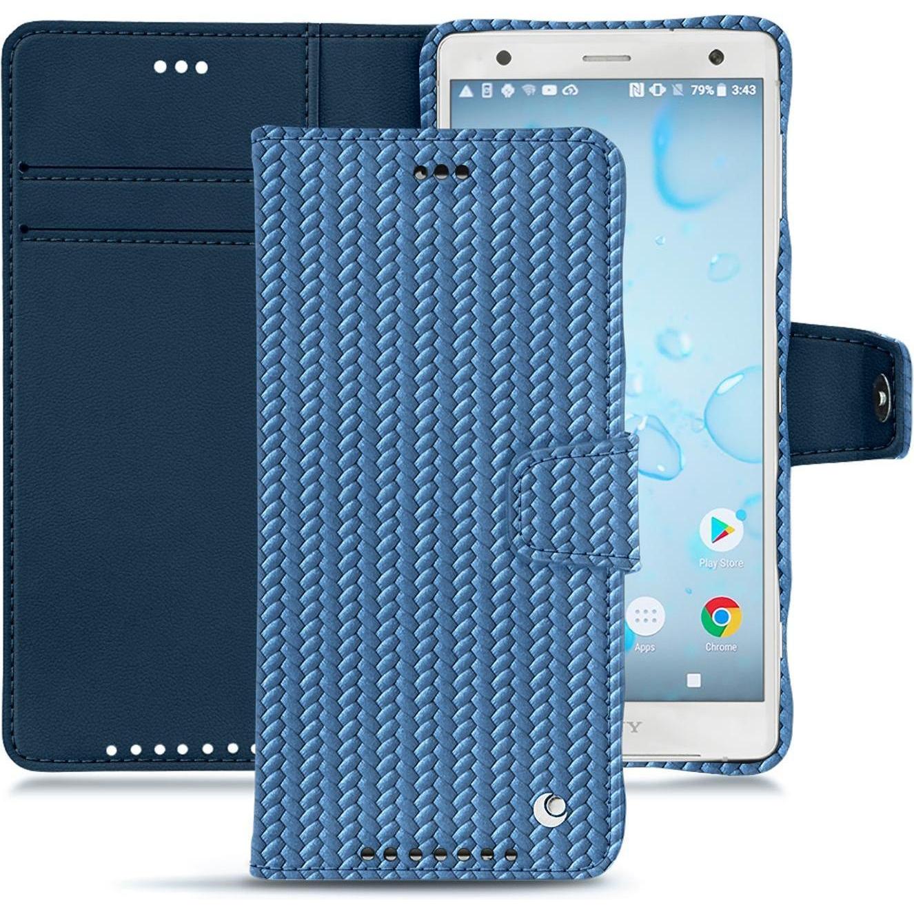 Noreve Lederschutzhülle Wallet (Sony Xperia XZ2), Smartphone Hülle, Blau