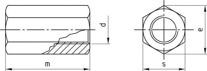 Produktbild OK-Line 6kant Langmuttern A2 DIN 6334 (M16)