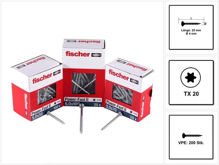 Produktbild Fischer PowerFast II 4,0x25 PH TX VG blvz 200 (200 Schrauben pro Stück)