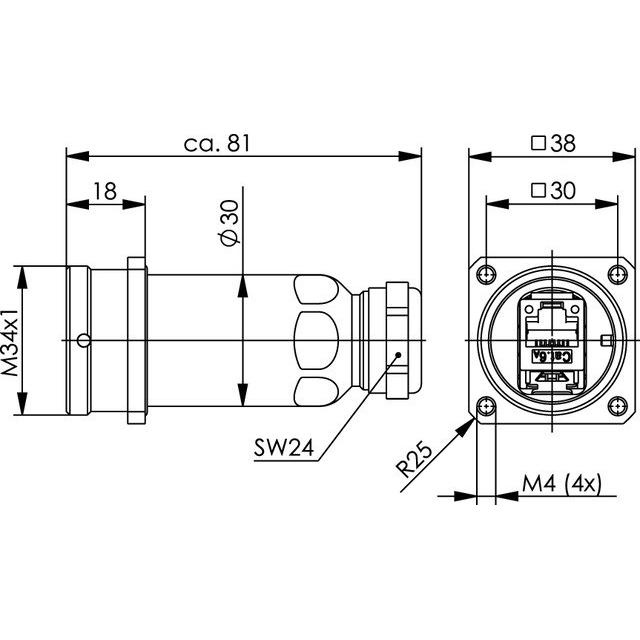 Thumbnail - Telegärtner Flanschdose AMJ-S, IP68 RJ45 F, Elektronikkabel + Stecker, Grau