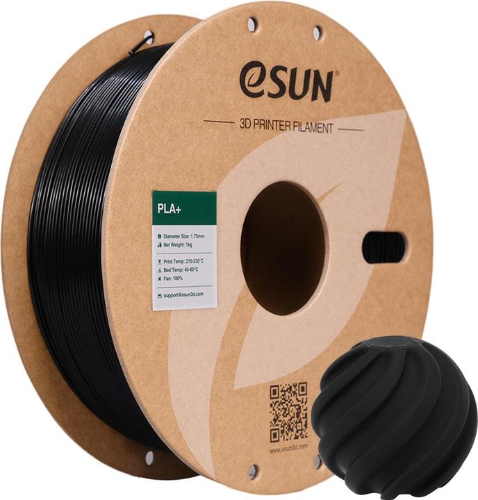 Actual product image eSUN PLA+ 1.75mm Black 1Kg (PLA+, 1.75 mm, 1000 g, Black)