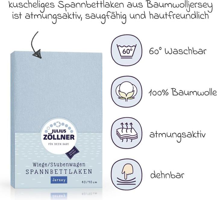 Productafbeelding Julius Zöllner Jersey hoeslaken voor wieg & wiegmatras 90x 40 cm, denim (40 x 90 cm)