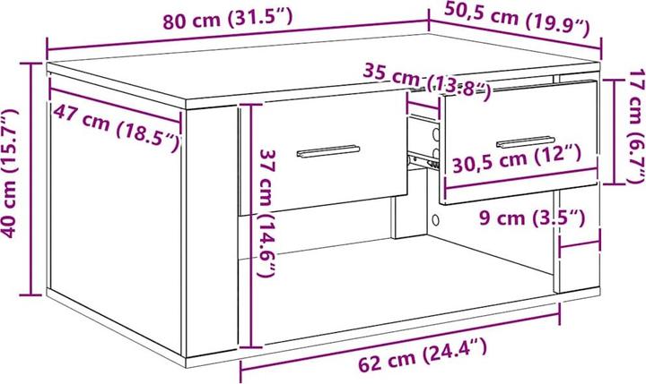 Image du produit vidaXL Couchtisch (80 x 50 x 40 cm)