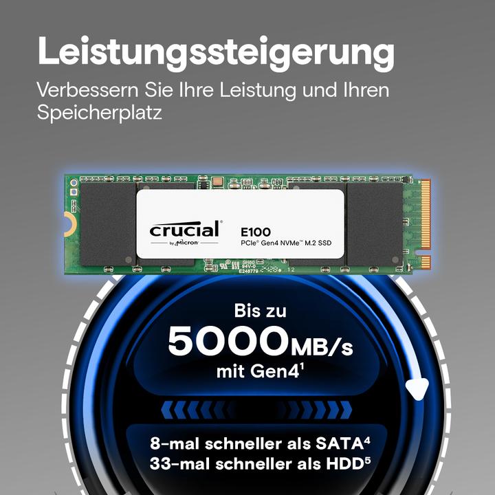 Produktbild Crucial E100 Gen4 2280 2TB NVMe PCIe M.2 SSD (2000 GB, M.2 2280)
