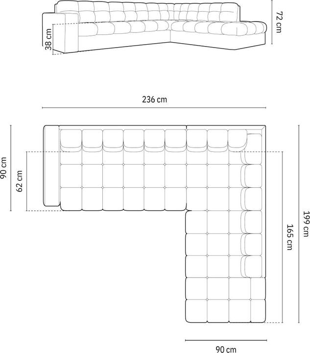 Actual product image CXL by Christian Lacroix Velvet Right Corner Sofa, "Yohan", 5 Seats, 236x199x72 Made in Europe (Corner sofa)