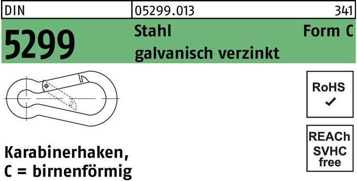 Actual product image Fire brigade snap hooks DIN 5299 form C pear-shaped C 80 x 8 steel galvanised galvanised...