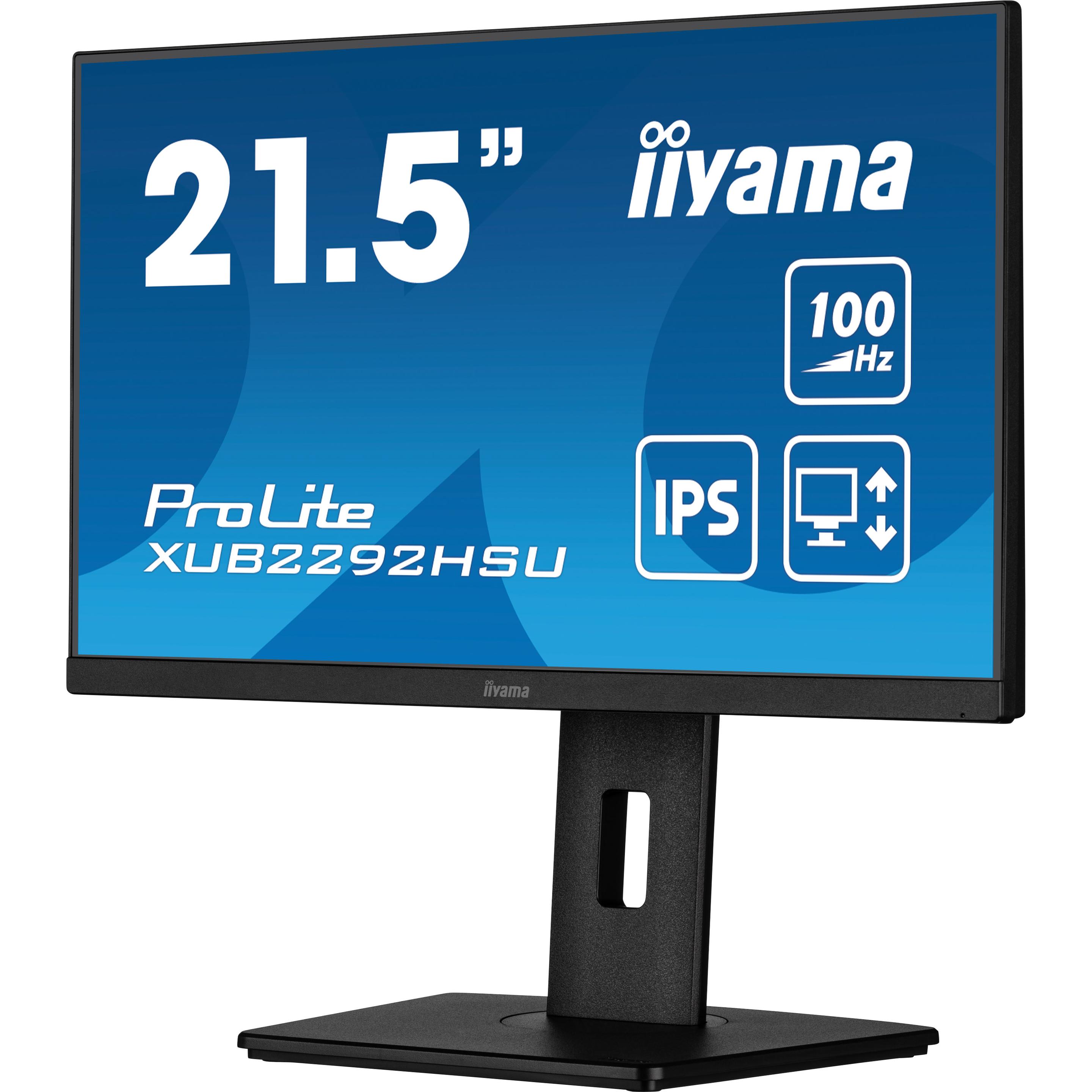 iiyama XUB2292HSU-B6 54,61cm 21,5Zoll ETE IPS FHD 100Hz 250cd/m2 0.4ms HDMI DP USB-HUB 4x3.2 Speaker (1920 x 1080 Pixel, 21.50"), Monitor, Schwarz