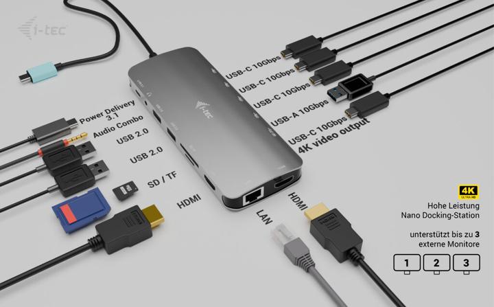 Actual product image i-tec USB-C Nano 3x LCD Dock (USB-C, 9 Ports)
