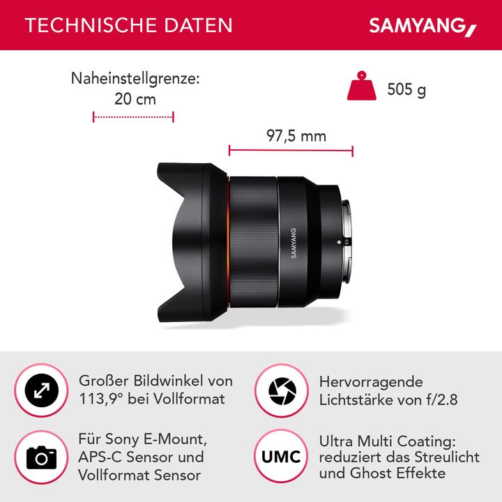 Immagine prodotto Samyang AF 14mm F2.8, Sony E-Mount (Sony E, Full-frame, APS-C / DX)
