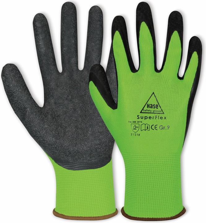 Produktbild Hase Safety Gloves Latex-Arbeitshandschuhe Superflex, EN 388, EN 420, Grösse 7, grün/schwarz (S)