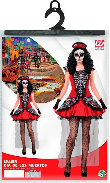 Produktbild Widmann Mujer Dia de Los Muertos Kleid, fingerlose Handschuhe, Kopfschmuck (XL)