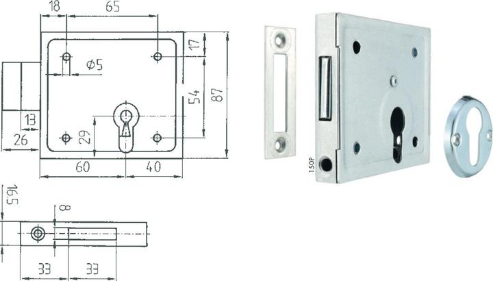 Actual product image Bever Rim lock 150 DIN left / right BB with flat striking plate Backset 60 mm