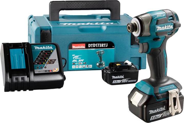 Immagine prodotto Shots Makita DTD 173 RTJ Akku Schlagschrauber 18 V 180 Nm 1/4“ Brushless + 2x Akku 5,0 Ah + Ladegerät +