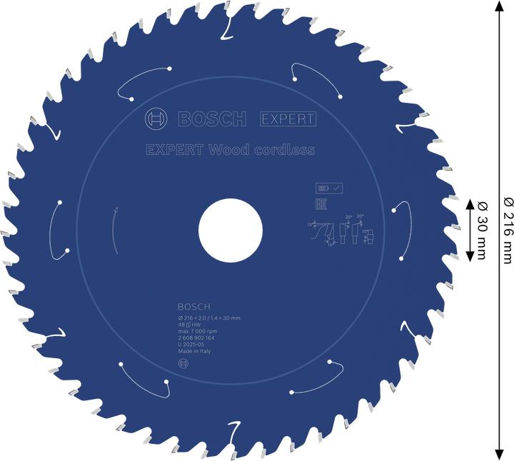 Actual product image Bosch Professional Zubehör Blau Zubehör 2608902164 EXPERT Kreissägeblatt Holz kabellos 216 x 2/1,4 x 30 mm T48