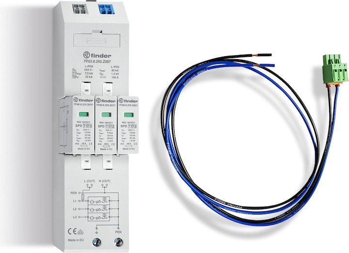 Produktbild Finder Kombiableiter Typ 1+2 für dreiphasige TN-S und TT Netze mit Spannungsabgriff inkl. Anschlussleitung