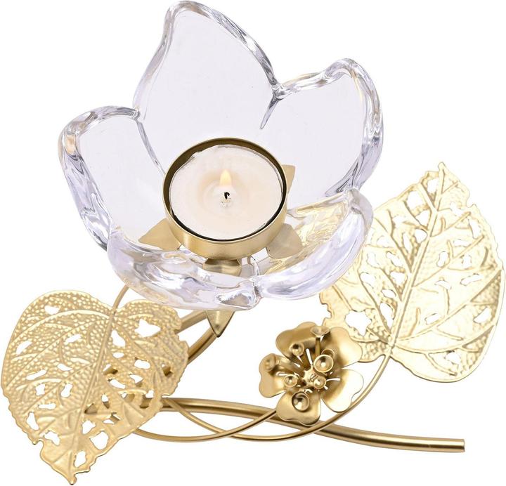 Actual product image Hestia Single Stem Clear Glass Candle Holder With Gold Leaves