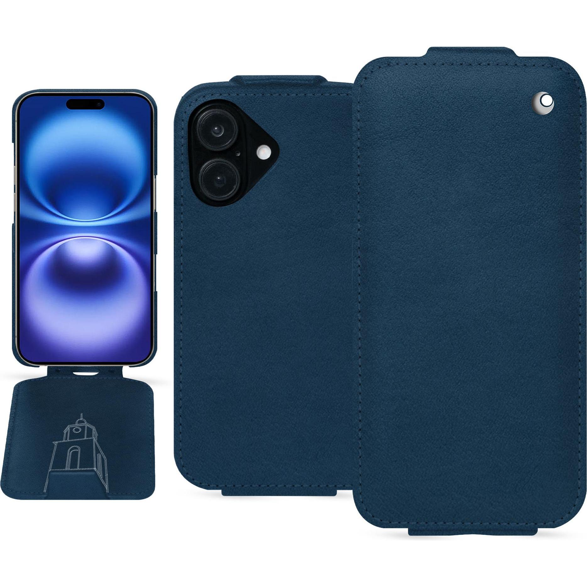 Noreve Lederschutzhülle vertikal (Apple iPhone 16), Smartphone Hülle, Blau