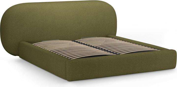 Actual product image Micadoni Boucle Storage Bed with Headboard, "Ovalo", Dark Olive Green, 234x270x96 Made in Europe (180 x 200 cm)