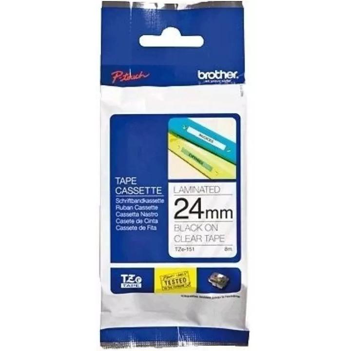 Brother, Nastro di marcatura, TZE-151 Tape 24mm x 8m Black on Clear Replacement (2.40 cm, Nero, Trasparente)