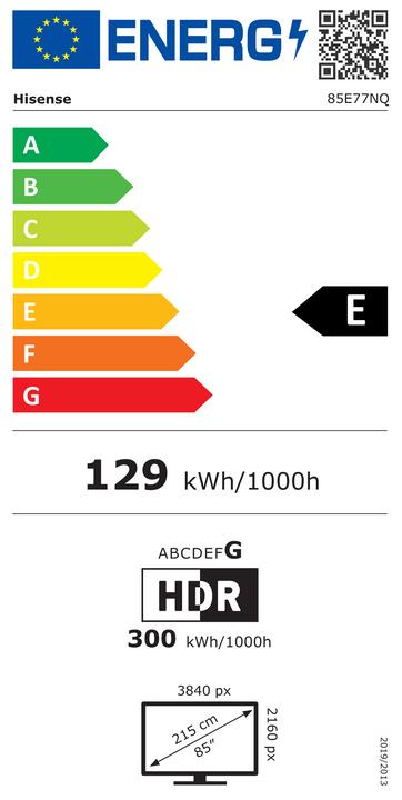 Energie-Label Hisense TV 85E77NQ (85", QLED, 4K, 2024)