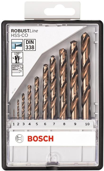 Produktbild Bosch Professional Zubehör PRO Stainless Steel HSS-Co Spiralbohrer-Set, 10-tlg. (1 mm, 10 mm, 2 mm, 3 mm, 4 mm, 5 mm, 6 mm, 7 mm, 8 mm, 9 mm)
