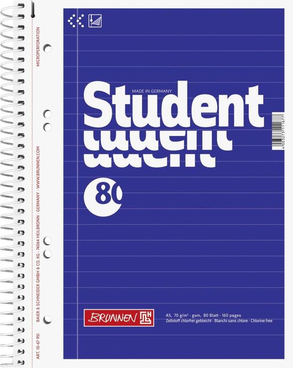 Actual product image Brunnen 5 college pads student lined DIN A5 inner margin (A5, Lined, No binding)