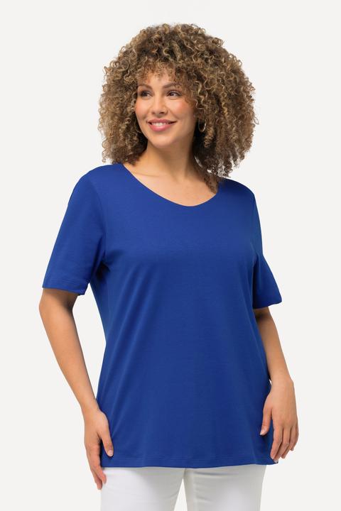 Actual product image Ulla Popken Double Layer Rounded V-Neck Slim Fit Tee (62)