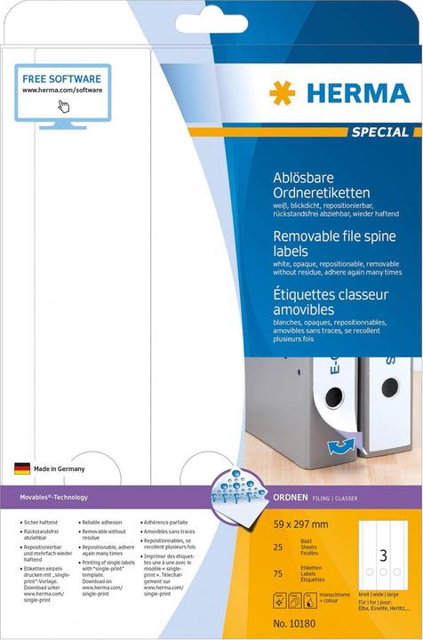 Image du produit HERMA Étiquettes classeur amovibles A4