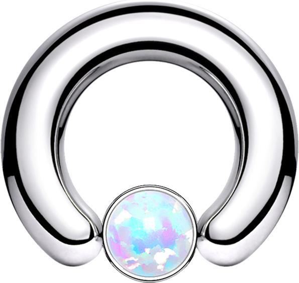 Produktbild Star Piercing Closure Ring silber Scheibe Opal weiss (Chirurgenstahl 316L, ohne Messing)
