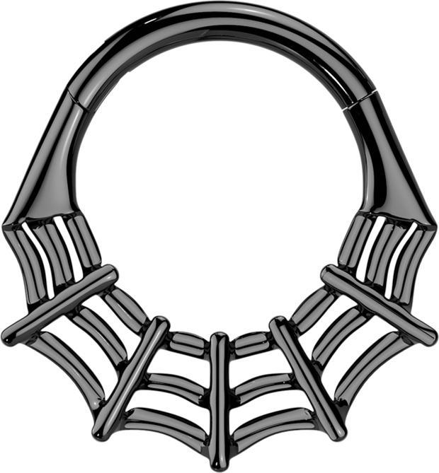 Produktbild Star Piercing Micro Segmentring klappbar schwarz Spinnennetz (Titan G23, ohne Messing)