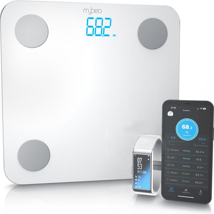 Produktbild Mybeo Körper-Analyse-Waage, Diagnosewaage mit App-Steuerung, Digitale Bluetooth Körperfettwaage, 5-180 Kg (180 kg)