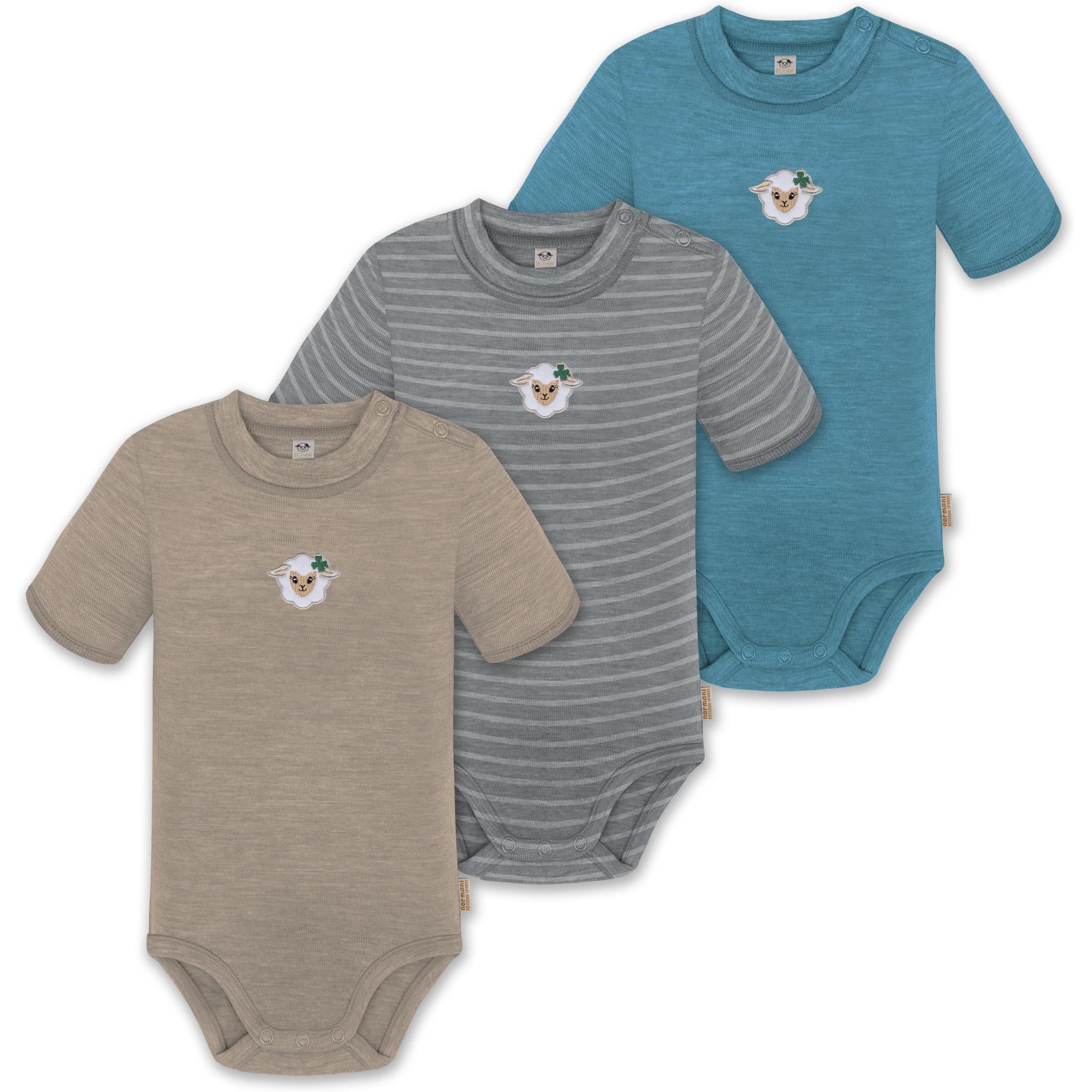 Normani, Body, 3er Set Baby Merino Kurzarmbody „Tihoi" - 9319, Blau, (74)