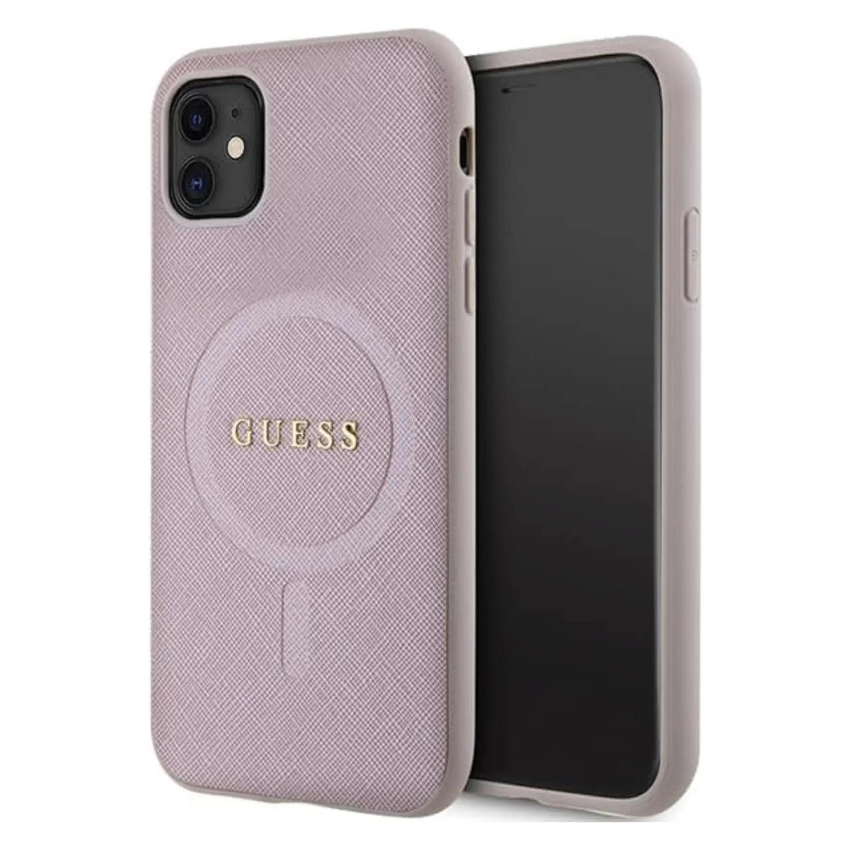 Guess GUHMN61PSAHMCP IPhone 11 / Xr 6.1" Różowy/pink Hardcase Saffiano MagSafe (Apple IPhone 11), Smartphone Hülle, Rosa