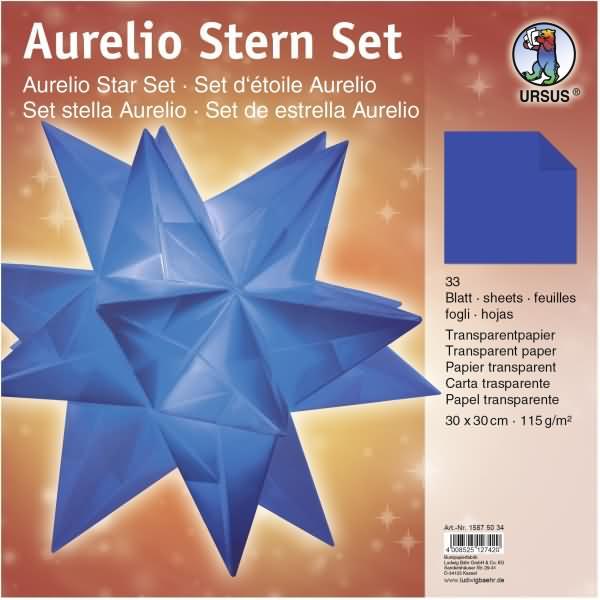 Ursus, Bastelpapier, Faltblätter Aurelio Stern Transparentpapier 115g/qm 30x30cm 33 Blatt blau (115 g/m², 33 x)