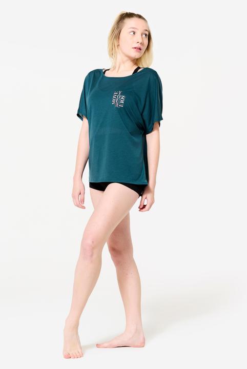 Image du produit Domyos T-shirt danse moderne, manches courtes fluides femme, bleu canard (XS)