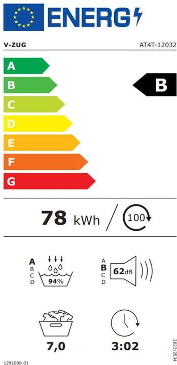 Energy Label V-Zug AdoraTrocknen V4000 (7 kg, Left)