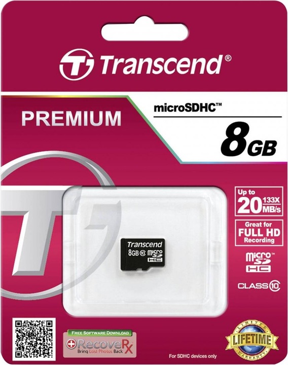 Image du produit Transcend Carte Sdhc Micro 8gb Classe 10 (8 Go, microSDHC, U1, UHS-I)