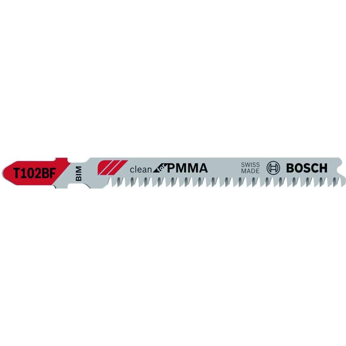Bosch Professional Zubehör, Sägeblatt, PRO Plastics PMMA clean T102BF Stichsägeblatt, 92 mm, 5-tlg.