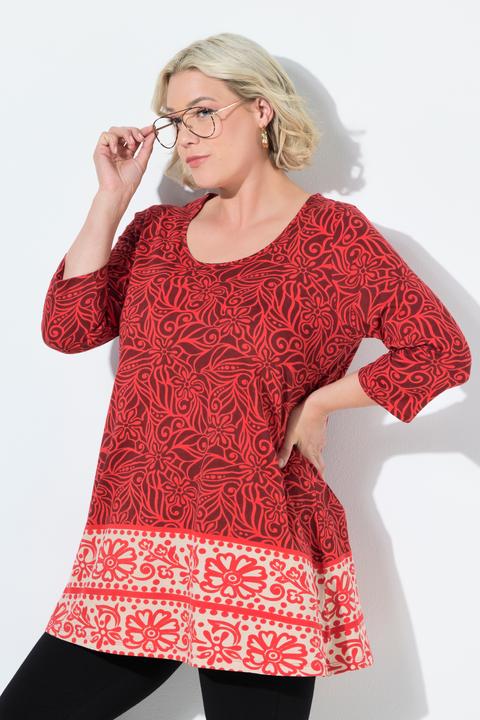 Image du produit Ulla Popken T-shirt long, coupe évasée. Décolleté rond et manches 3/4 (62)