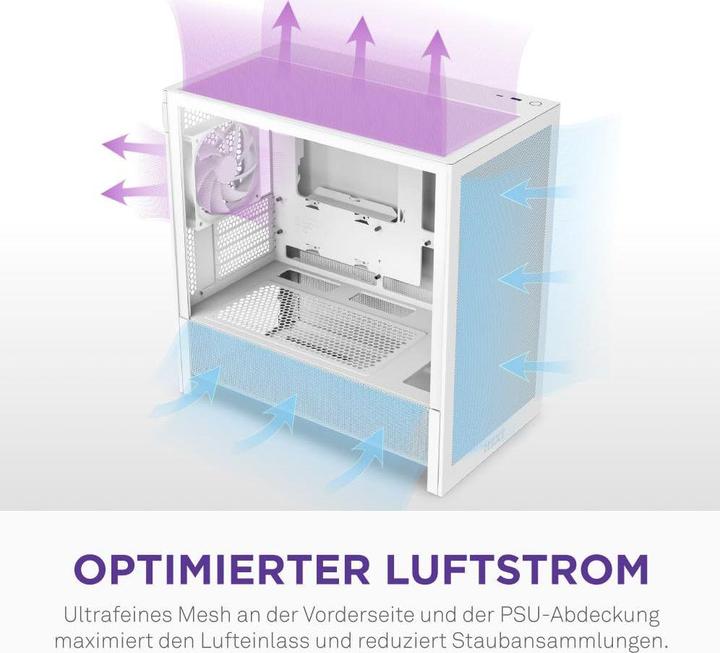 Produktbild NZXT H3 Flow (2025) All White Midi Tower ATX Gaming Gehäuse weiss mit Glasfenster (mATX, Mini-ITX)