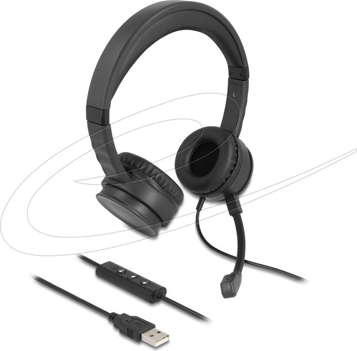 Produktbild Delock USB Stereo Headset mit Kabelfernbedienung und Quick-Mute Taste für PC und Notebook (Kabelgebunden, USB-A)