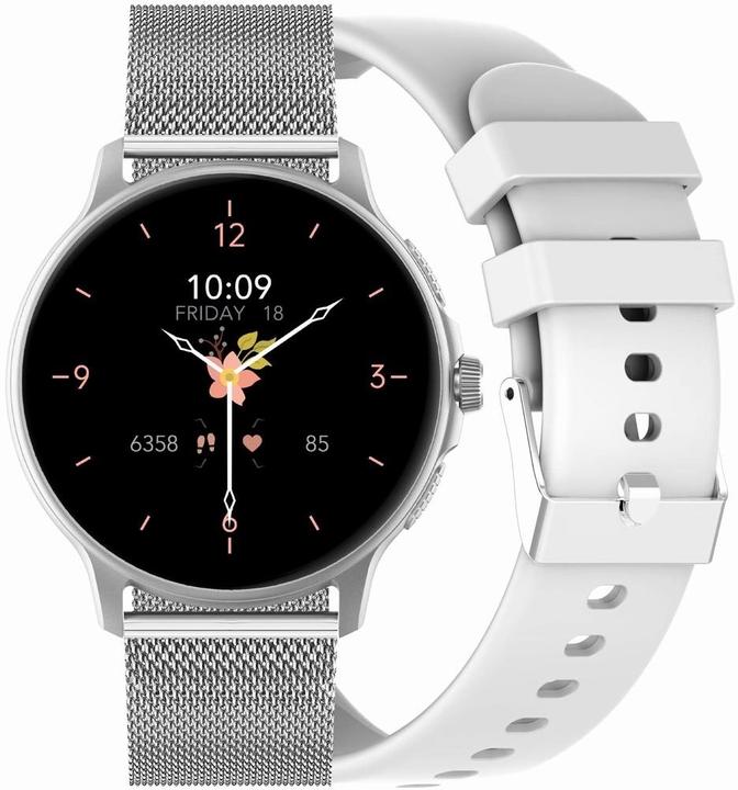 Produktbild Gravity Damen-Smartwatch GT12-8, weisses Silikonarmband + silbernes Armband