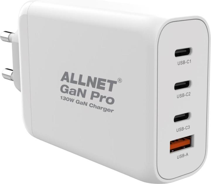 Allnet ply 130 watt 1x usb type-a qc 3x usb type-c**eu plug** (130 W, 4 ports)