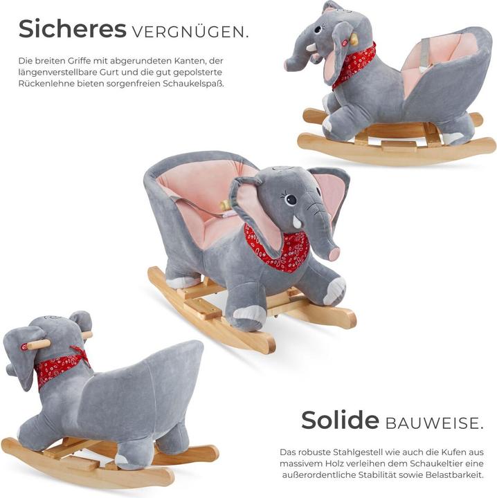 Image du produit tectake Éléphant à bascule, avec housse en peluche, à partir de 12 mois