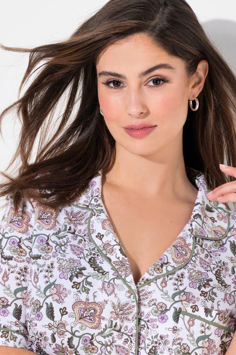 Produktbild Ulla Popken Pyjama, Blüten, Reverskragen, Halbarm, Taschen (46, 48)