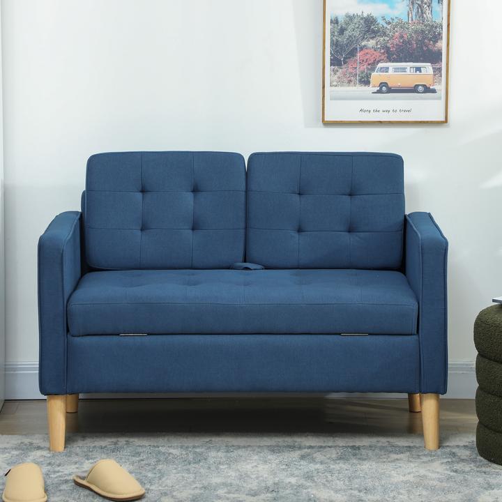 Produktbild Homcom 2-Sitzer-Sofa Samt, Eukalyptusholz Blau (2-Sitzer)