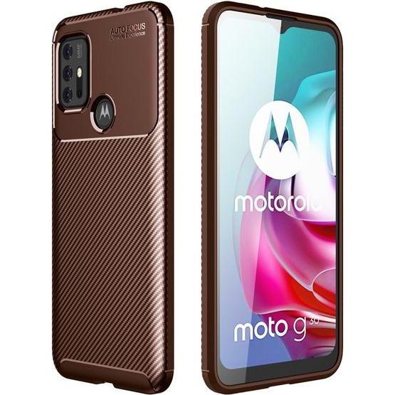 MU Style Carbon Fiber TPU Softcase Series (Motorola Moto G30), Smartphone Hülle, Braun